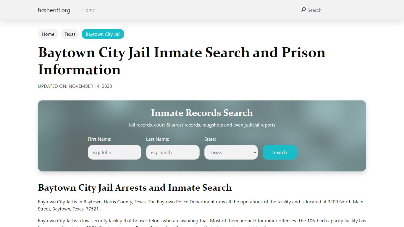 Baytown City Jail Inmate Search and Prison Information